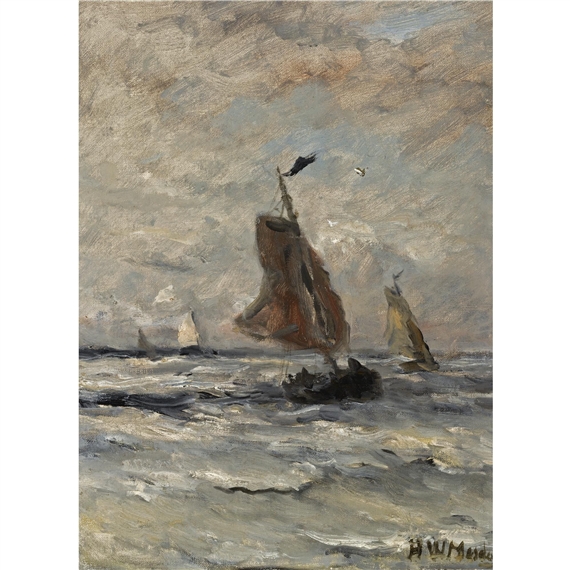 Bomschuiten at sea by Hendrik Willem Mesdag