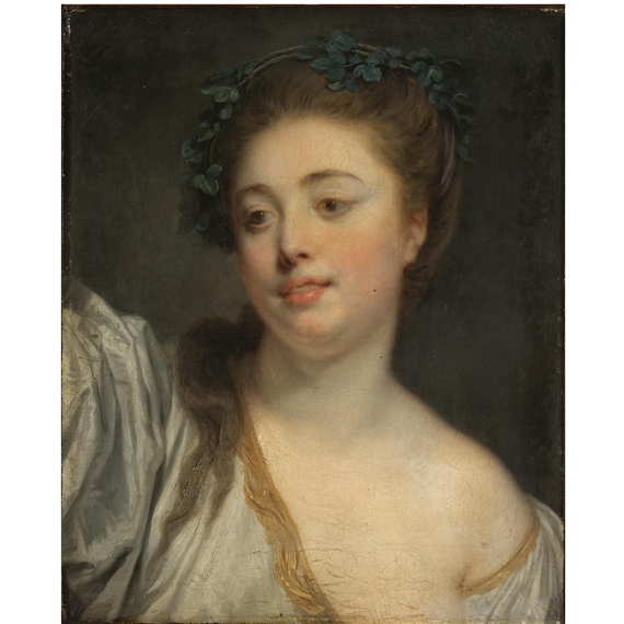 a young girl wearing a laurel crown by Jean-Baptiste Greuze