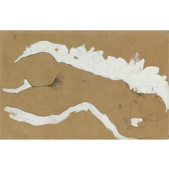 Mädchenakt mit weisser Umrandung (Female nude with white border) by Egon Schiele, FullFormat:,year,1911