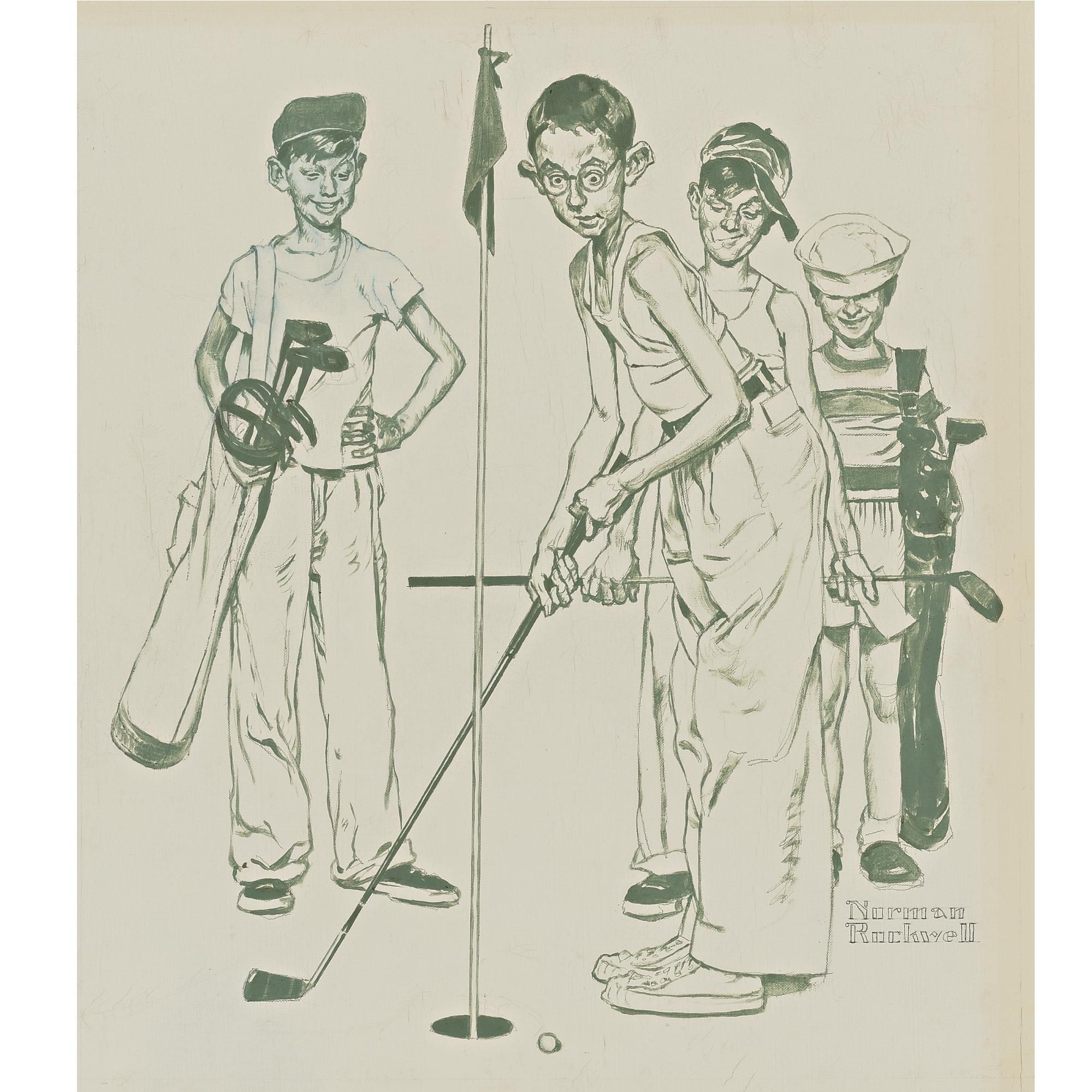 Norman Rockwell | Four Sporting Boys: Golf (Circa 1951) | MutualArt