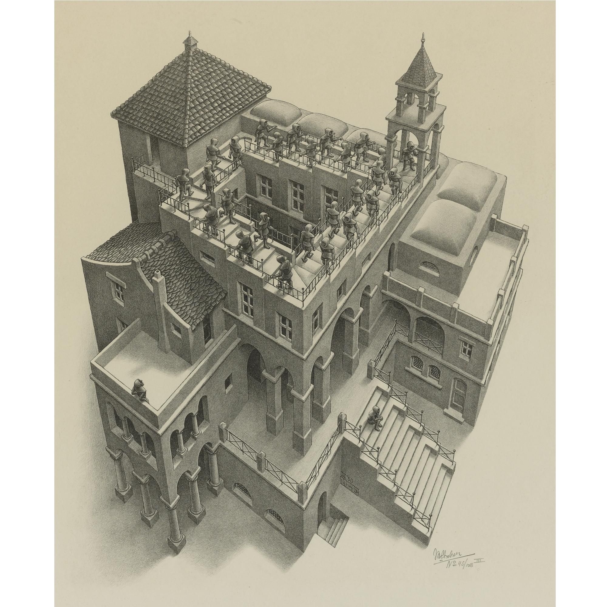 Ascending and Descending (B./K./L./W. 435) by Maurits Cornelis Escher