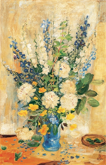 Peonies And Delphiniums by Lê Phổ, FullFormat:circa,year,1960