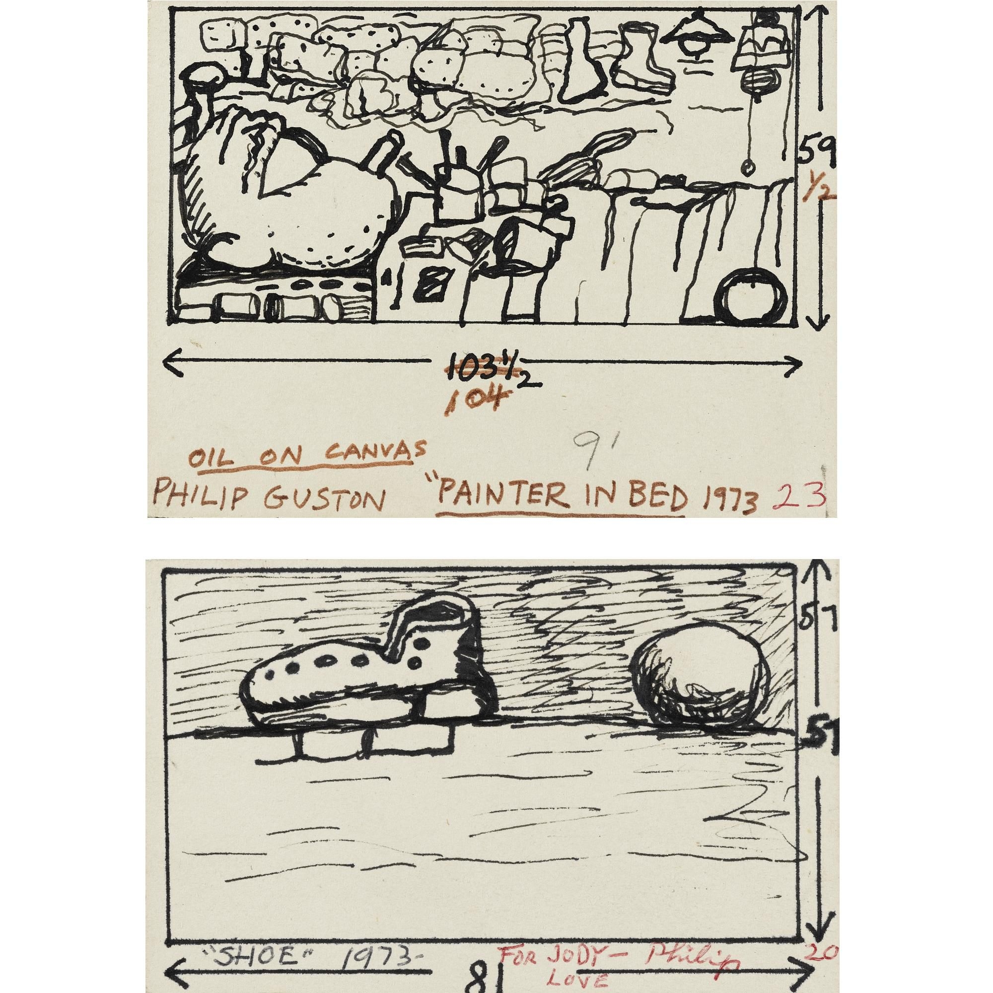 Philip Guston | Painter in Bed and Shoe (Two Works) | MutualArt
