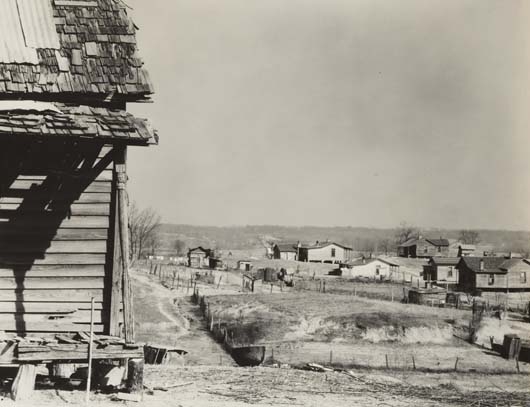 'Negroes Houses' and eroded land, outskirts Tupelo, Mississippi by Walker Evans, 1936
