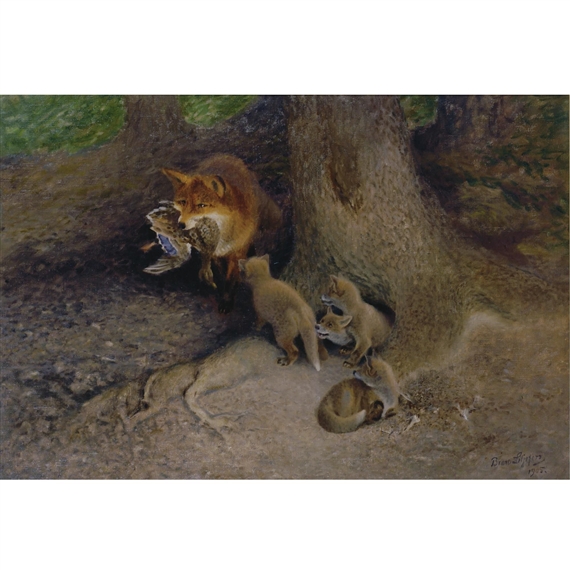 Rävfamilj vid Grytet (Family of Foxes by their Den) by Bruno Liljefors