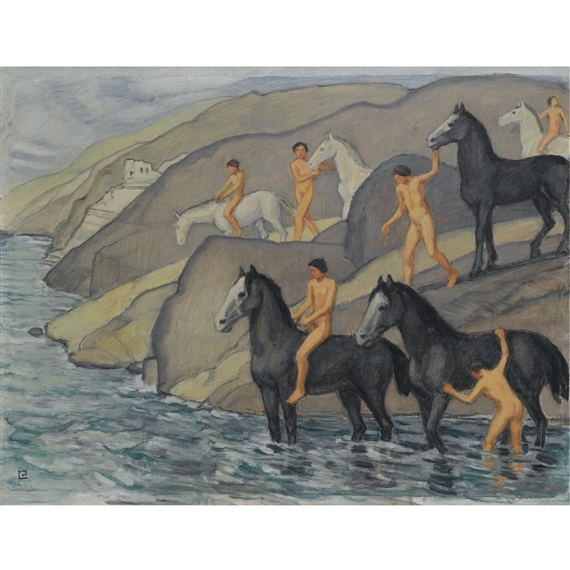 Zug zur Schwemme (Leading their Horses to Water) by Ludwig von Hofmann