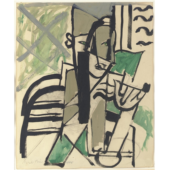 Sketch for Young Man with Pipe and Overseas Cap by Perle Fine