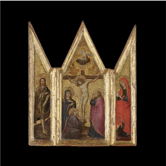 Paolo di Giovanni Fei | A triptych: the Crucifixion with Saint Francis ...