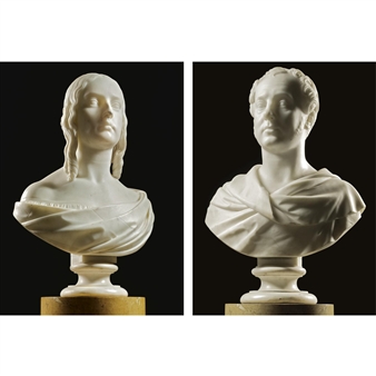 a pair of marble busts of a lady and gentleman - John Hogan