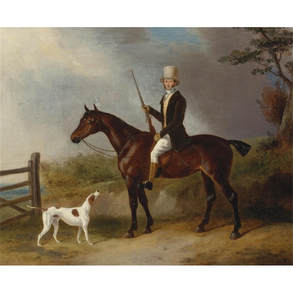 A Gentleman with His Hunter and Pointer by William Barraud