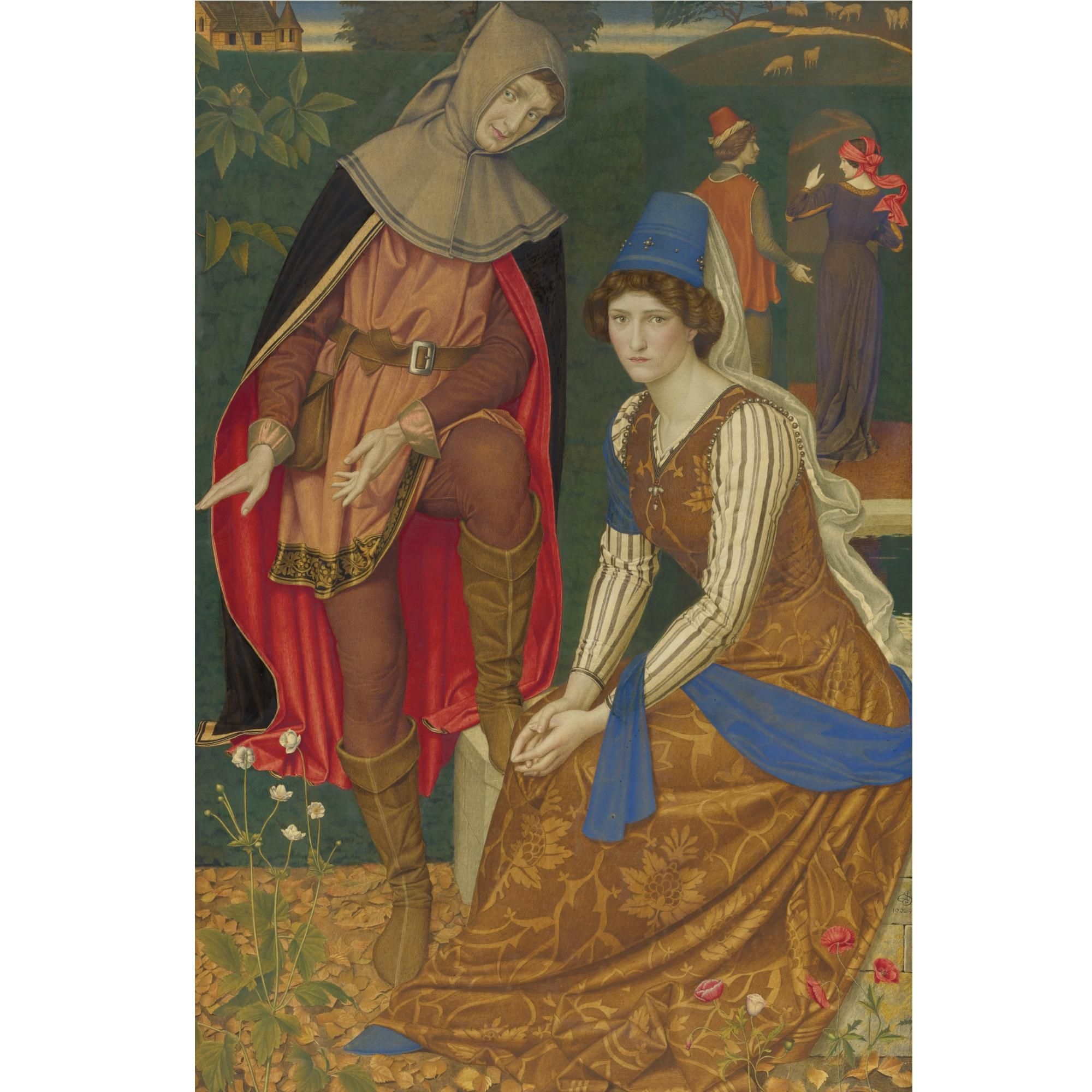 Artwork by Joseph Edward Southall, The Nut Brown Maid, Made of tempera and gesso on canvas