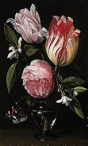 Daniel Seghers | a still life of a rose, tulips and orange blossom, in ...