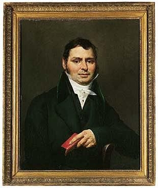 portrait of pierre gastambide (1773-1838), half length seated, holding a book in his left hand by Merry-Joseph Blondel