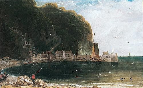 Artwork by William Daniell, view of clovelly, north devon, Made of oil on canvas