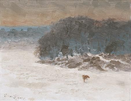 rav i vinterlandskap (snow landscape with fox) by Bruno Liljefors