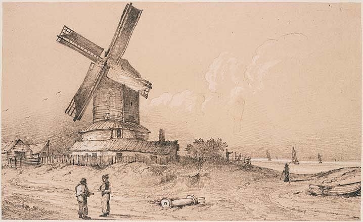 Artwork by John Berney Crome, an album of landscape sketches, Made of black chalk