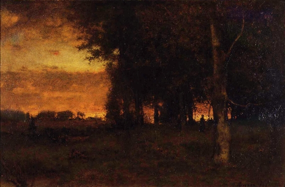 George Inness | A GLOWING SUNSET | MutualArt