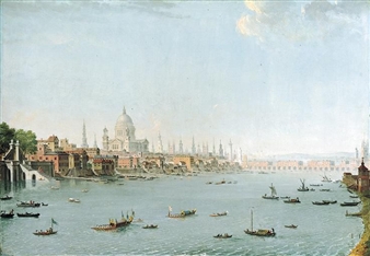 THE THAMES LOOKING TOWARDS THE CITY; and THE THAMES LOOKING TOWARDS WESTMINSTER - Antonio Joli de Dipi