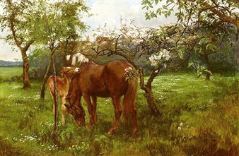 A MARE AND FOAL - Lucy Kemp-Welch