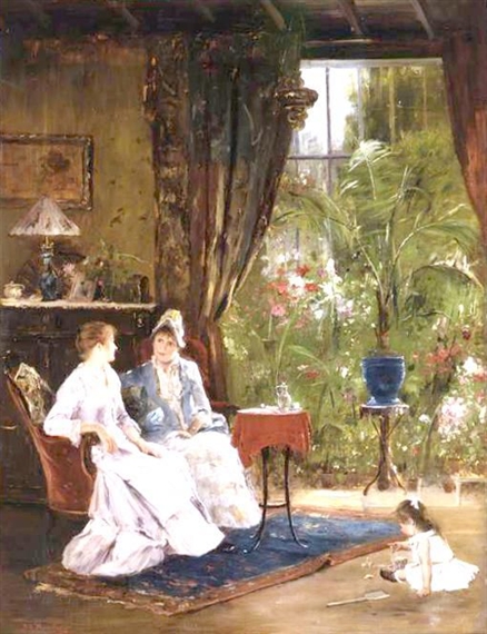IN THE CONSERVATORY by Mihaly Munkacsy