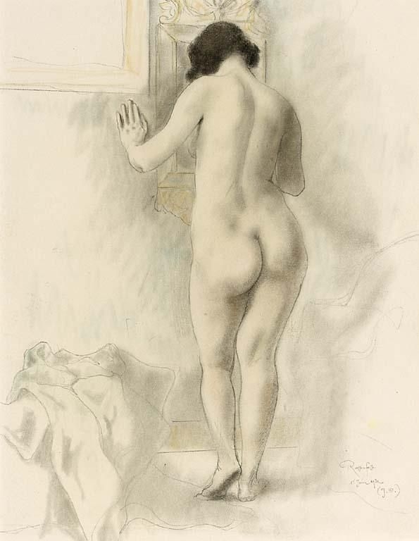 Artwork by Armand Rassenfosse, STANDING NUDE, Made of pastel on paper.