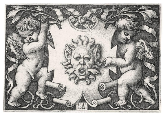 A MASK HELD BY TWO GENII (HOLL.232)