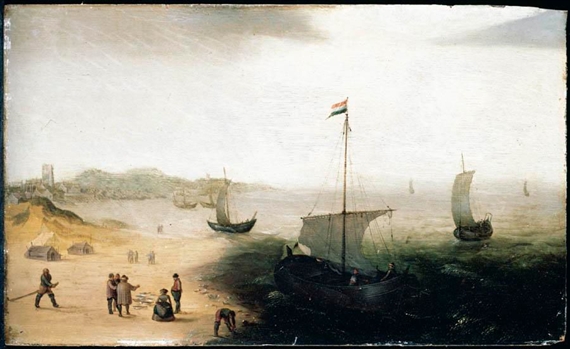 A COASTAL LANDSCAPE WITH FISHERMEN by Cornelis Verbeeck