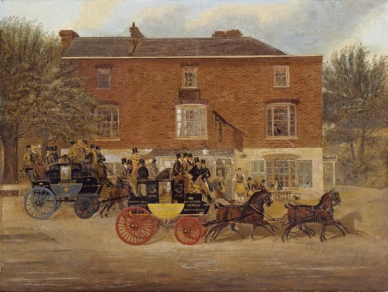 James Pollard THE BIRMINGHAM TALLYHO! COACHES PASSING THE CROWN INN AT HOLLOWAY MutualArt