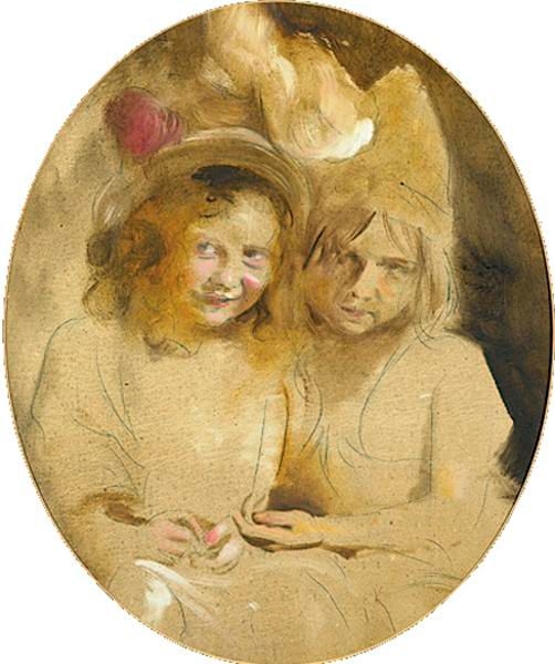 Franz Seraph von Lenbach PORTRAIT OF TWO YOUNG GIRLS SAID TO BE THE