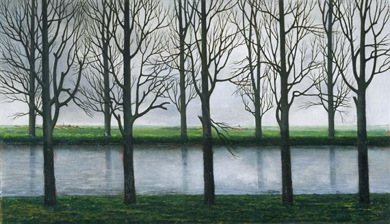 Artwork by William Degouve de Nuncques, CANAL SOUS UN CIEL GRIS, Made of oil on panel