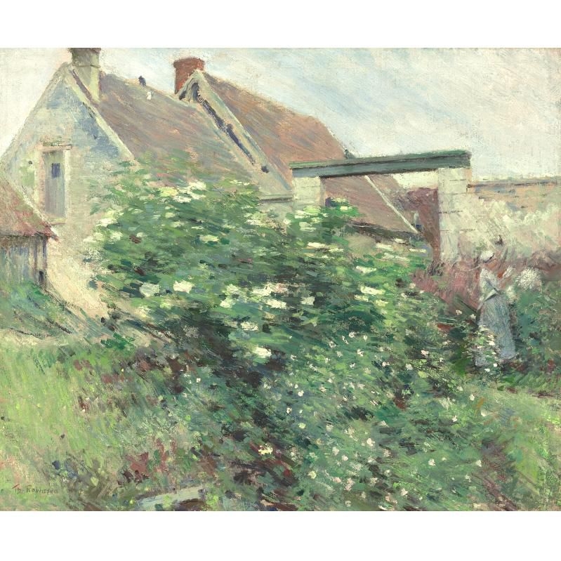 Artwork by Theodore Robinson, NORMANDY FARM (GARDEN AT GIVERNY; A CHARACTERISTIC BIT, GIVERNY), Made of oil on canvas