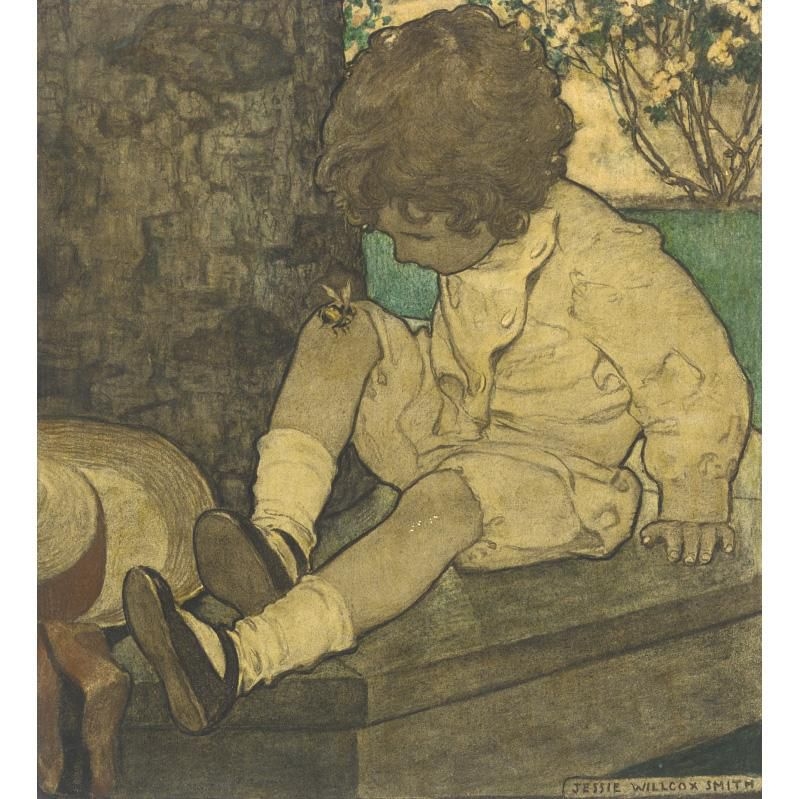 Artwork by Jessie Willcox Smith, BOY WITH BEE, Made of charcoal on paper