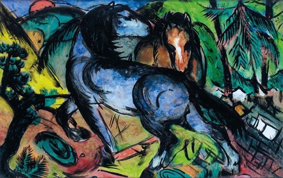 ZWEI GROSSE PFERDE IN LANDSCHAFT (TWO LARGE HORSES IN A LANDSCAPE) by Franz Marc