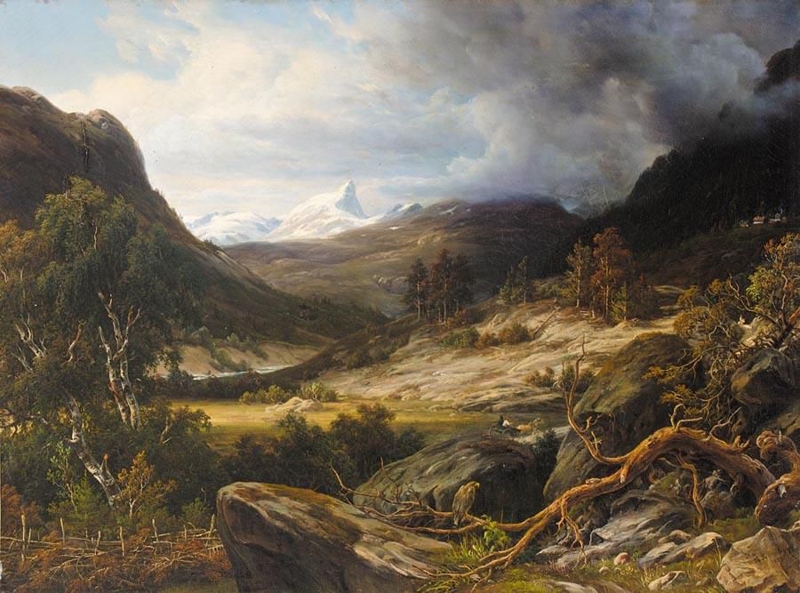 Artwork by Thomas Fearnley, RYTTERE I LANDSKAP (RIDERS IN A LANDSCAPE), Made of oil on canvas