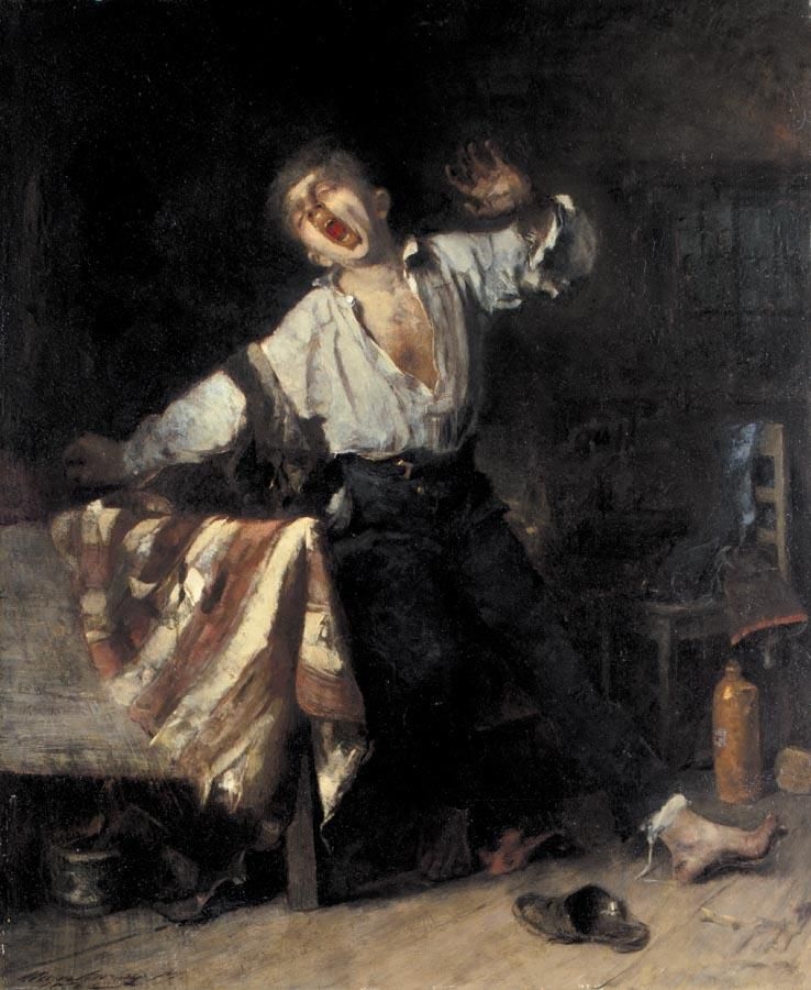 Artwork by Mihaly Munkacsy, THE LAZY APPRENTICE, Made of oil on panel