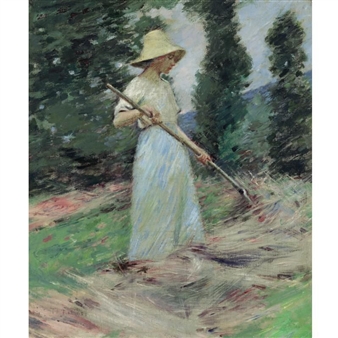 GIRL RAKING HAY - Theodore Robinson