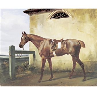 PARIS 1789-1863 A SADDLED RACE HORSE TIED TO A FENCE - Horace Vernet