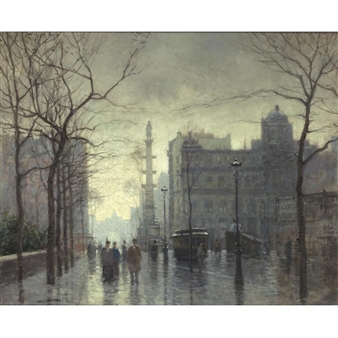 RAINY DAY, COLUMBUS CIRCLE - Paul Cornoyer