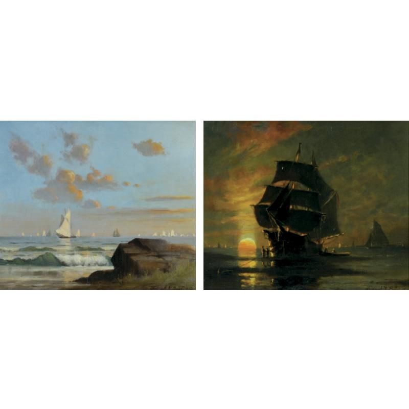 Artwork by Frederic Bates, SUNDOWN BOSTON HARBOR; NORTH SHORE COAST: TWO PAINTINGS, Made of oil on canvas
