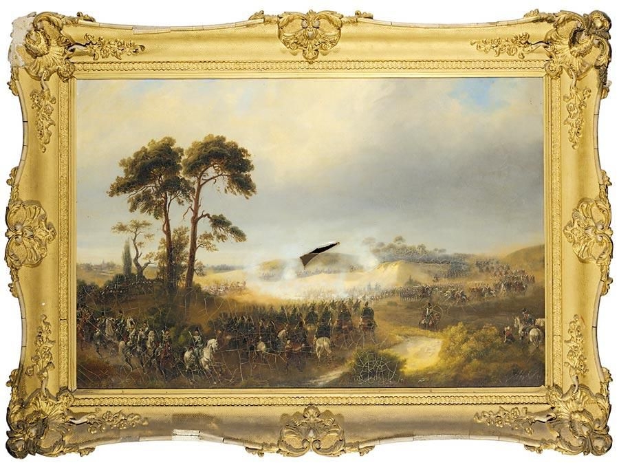 Wilhelm Alexander Meyerheim A BATTLE SCENE WITH CAVALRY ADVANCING