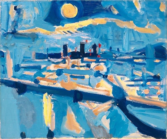 NACHTLANDSCHAFT MIT GASWERK NIGHT SCENE WITH GAS WORK by Max Gubler