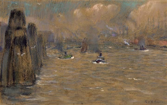 view of the harbour of Hamburg by Ludwig von Hofmann