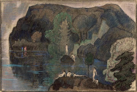 bay with bathing figures by Ludwig von Hofmann