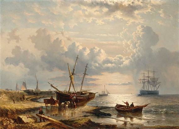 figures on the beach by Georg Willem Opdenhoff