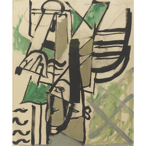 Sketch for Young Man with Pipe and Overseas Cap by Perle Fine