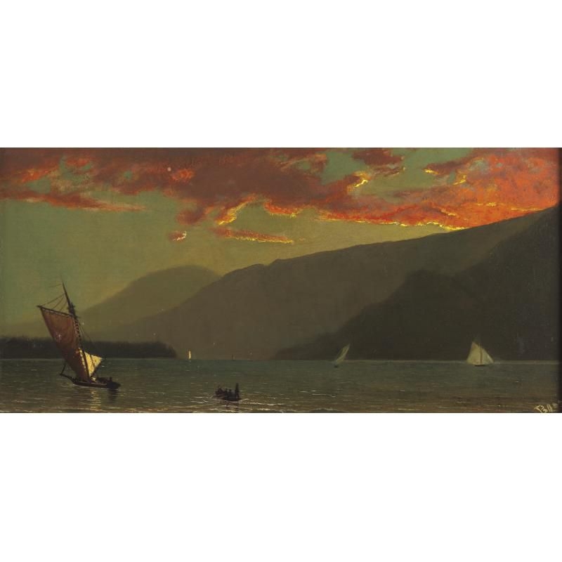 Artwork by Henry Wolcott Boss, Sunset on the Hudson, Made of oil on board