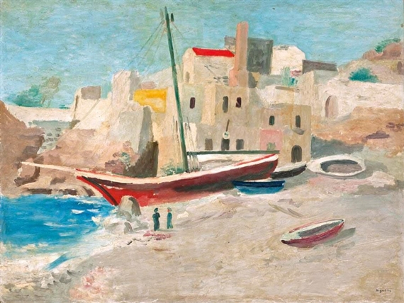 HAFEN VON RINELLA (INSEL SALINA) THE HARBOUR OF RINELLA (ISLAND SALINA) by Max Gubler