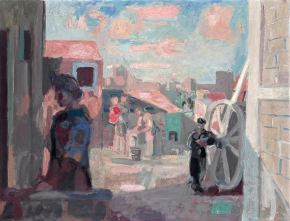 MONTROUGE, HINTERHOF MIT FIGUREN FIGURES IN A BACKYARD, MONTROUGE by Max Gubler