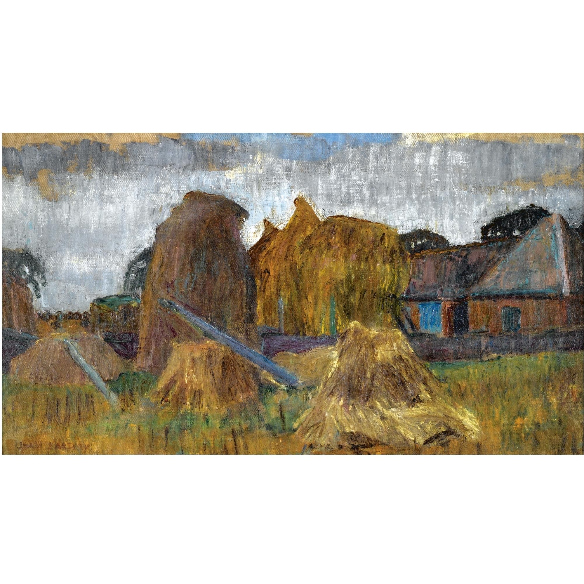 Artwork by Joan Kathleen Hardy Eardley, Farm steading, Made of oil on canvas