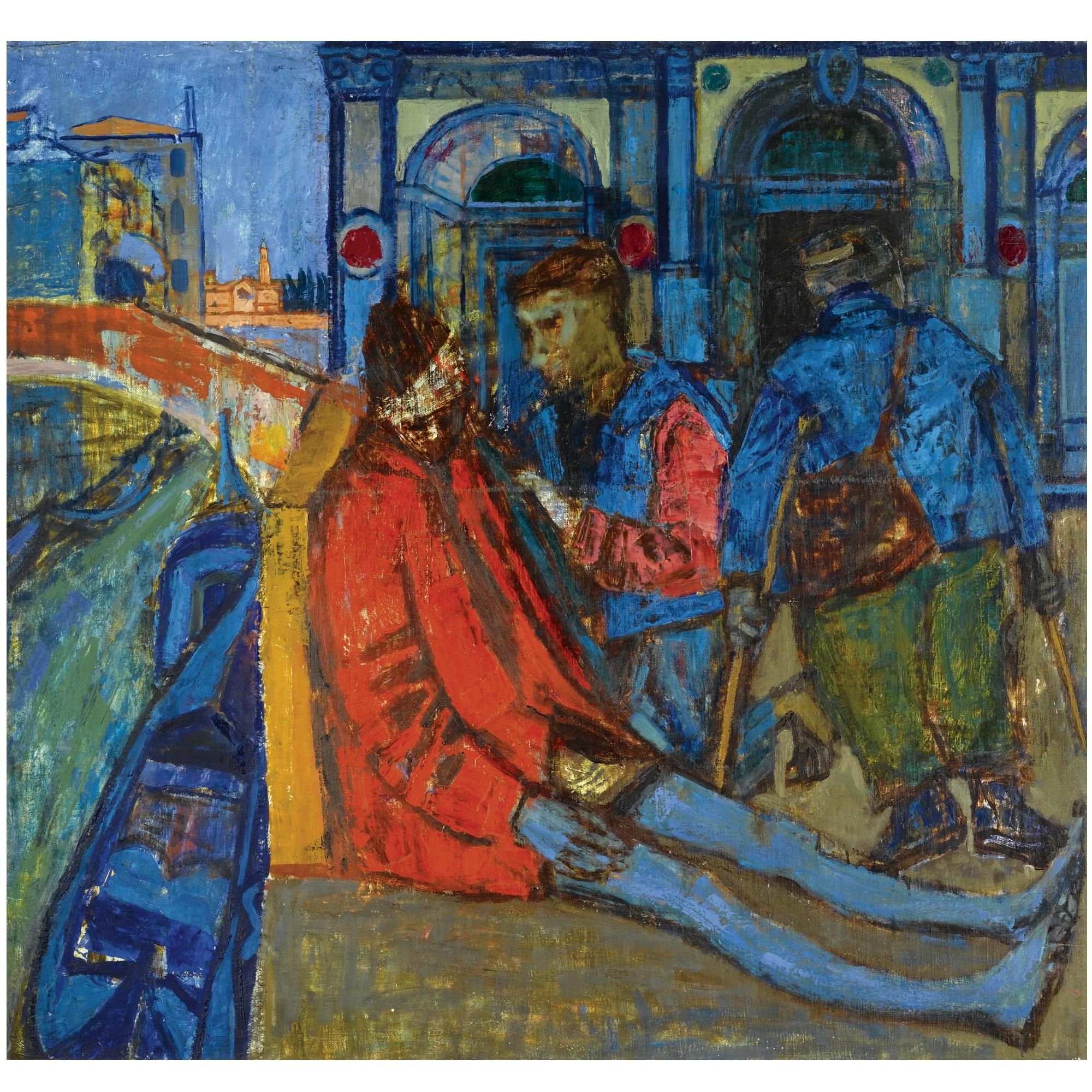 Artwork by Joan Kathleen Hardy Eardley, beggars in venice, Made of oil on canvas laid on board